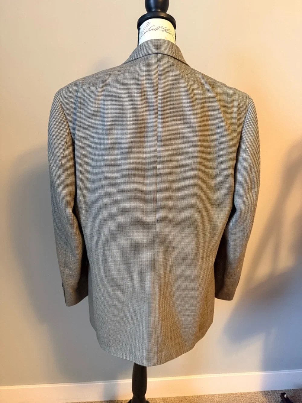 Oscar de la Renta Houndstooth Sport Coat Blazer Wool Look Tan Black Mens